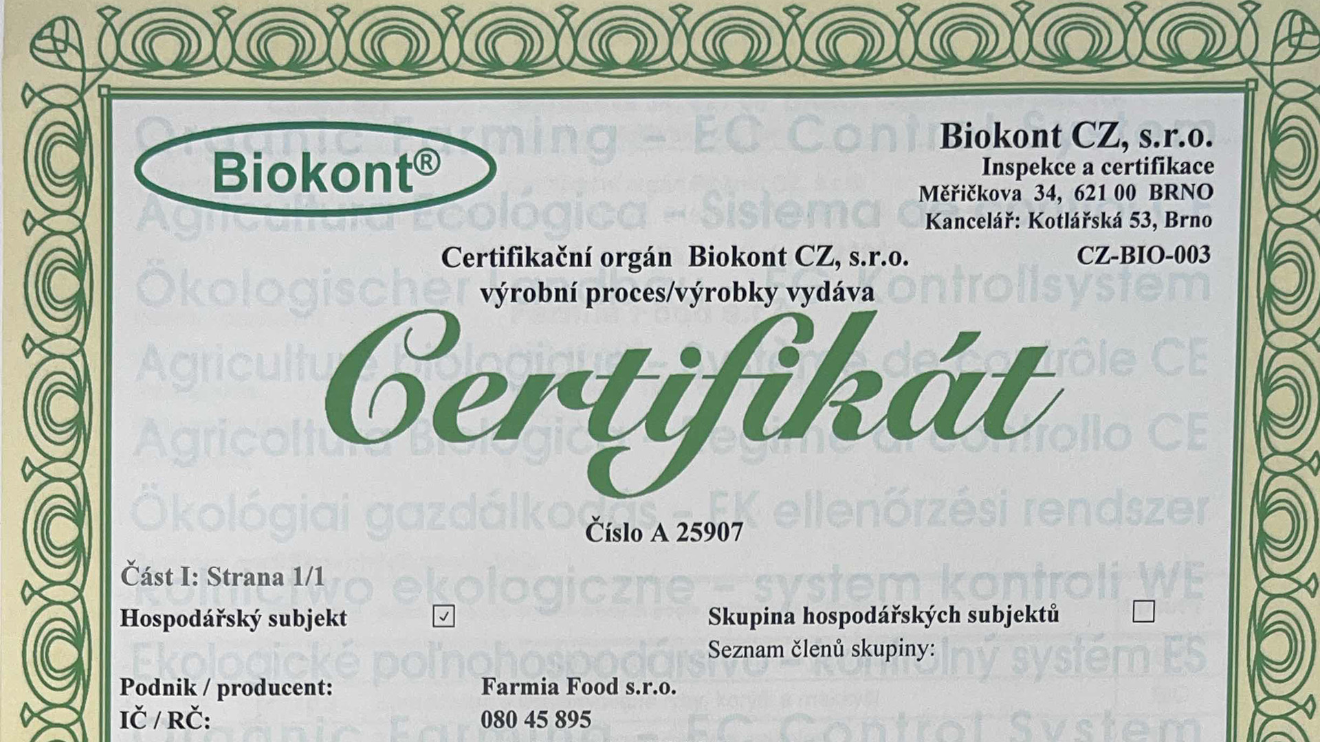 Získali jsme certifikát BIO
